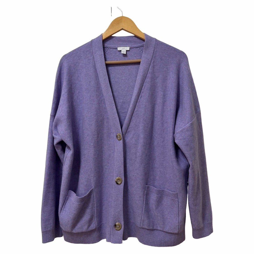 J‎ Jill Womens V Neck Cotton Blend Cardigan Size XL Lavender Spring Everyday